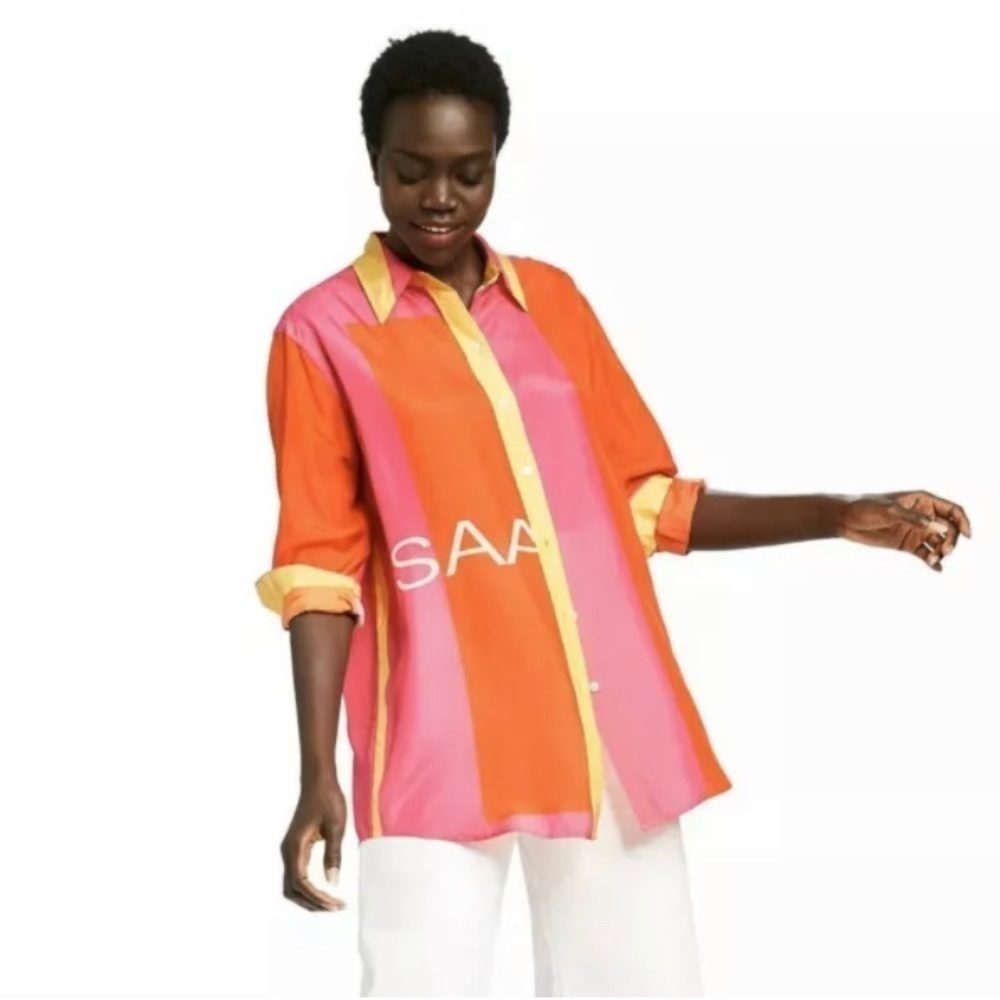 Isaac Mizrahi 100% Silk Color Block Blouse